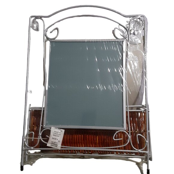 Wicker Shelf with Mirror Decorative Storage Piece w/Sunflower Detailing - Picture 2 of 2